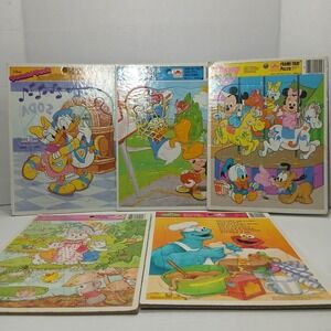 Vintage 1986 Disney Babies Golden Frame Tray Puzzle 12 Pcs Lot 5 Puzzles Mickey